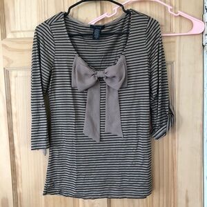 Bow Front Tan and Black Striped Top